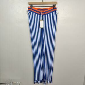 Knitss Ivy Striped Pants Womens Small Blue White Tie Belt NWT 100% Viscose Beach